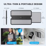 Gray AboveTEK portable lap desk with a laptop on top and the retractable mouse pad extended to the side.