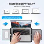 Gray AboveTEK portable lap desk with a laptop on top and the retractable mouse pad extended to the side.