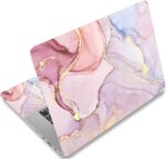 AORTDES Colorful Marble laptop skin decal applied to a silver laptop, showcasing the vibrant marbled pattern.