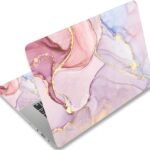 AORTDES Colorful Marble laptop skin decal applied to a silver laptop, showcasing the vibrant marbled pattern.
