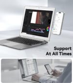 Silver CloudValley magnetic phone holder attached to a laptop screen with a smartphone mounted on it.
