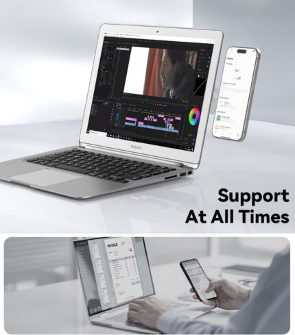 Silver CloudValley magnetic phone holder attached to a laptop screen with a smartphone mounted on it.