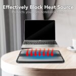 EHO Laptop Lap Pad in black and gray, shown with a laptop on a bed, with the retractable mouse pad extended.