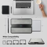 EHO Laptop Lap Pad in black and gray, shown with a laptop on a bed, with the retractable mouse pad extended.
