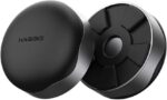 Two gray Hagibis magnetic laptop cooling ball stands, shown separately and attached to a laptop for elevation.