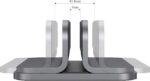 Spacegrey aluminum vertical laptop stand holding a MacBook Pro, showcasing its sleek design and desktop organization.