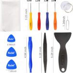 Kaisi 20-piece electronics repair kit with various metal and nylon pry tools, screwdrivers, and tweezers laid out