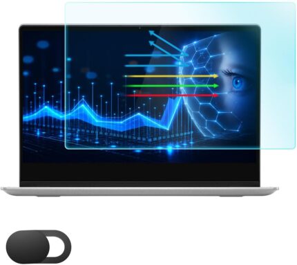 MUBUY-GOL 15.6 inch matte screen protector for laptops, shown applied to a laptop screen, emphasizing eye protection.