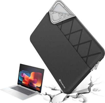 Black Smatree laptop sleeve for 16.1 inch HP OMEN Gaming Laptop with an accessory pocket, shown on a flat surface.