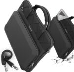 Black Smatree CityShield laptop shoulder bag with a 15-16 inch laptop inside, showing the hard shell pocket.