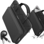 Black Smatree CityShield laptop shoulder bag with a 15-16 inch laptop inside, showing the hard shell pocket.