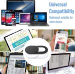 Image shows a 6-pack of black Toojcc ultra-thin laptop camera cover slides, some applied to various devices.