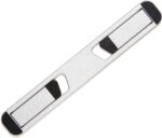 Silver Triyards portable self-adhesive aluminum laptop riser folded and unfolded, attached to a laptop.
